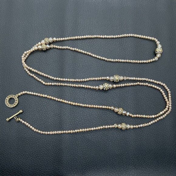 Heidi Daus Necklace Staying In Line Beaded Golden Faceted Multi Color Crystal - Picture 7 of 14